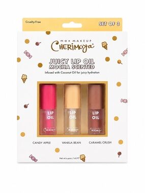 Cherimoya Juicy Lip Oil Set of 3 Mocha Scented Hydrating Gloss Gift Beauty